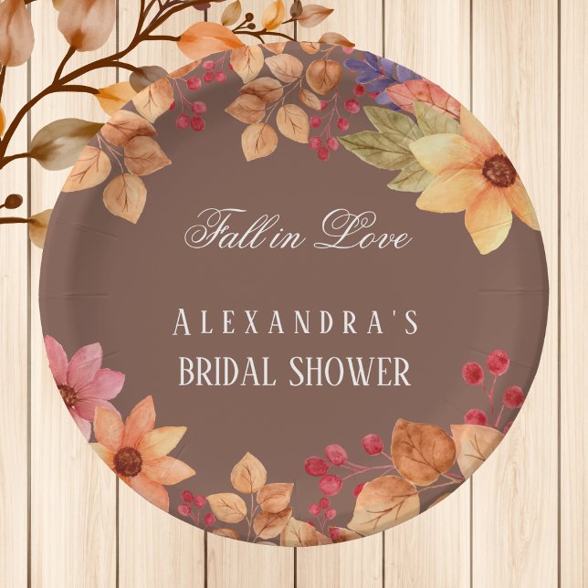 Fall in Love Rustic Mocha Autumn Bridal Shower Paper Plate (Creator Uploaded)