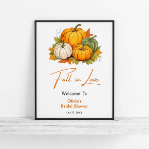 Fall in Love Rustic Pumpkin Bridal Shower Welcome Poster