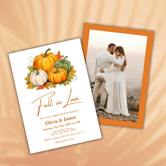 Fall in Love Rustic Pumpkin Fall Engagement Party Invitation (Fall in Love Autumn Rustic Pumpkin Fall Engagement Party Invitation    )