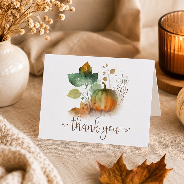 Fall In Love Rustic Pumpkin  Thank You Card (A beautiful way to continue your fall theme beyond the event.)