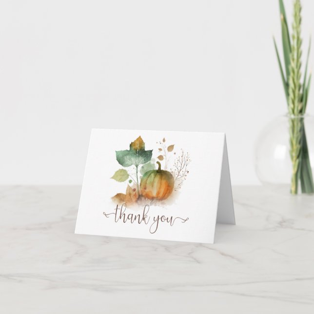 Fall In Love Rustic Pumpkin  Thank You Card (Front)