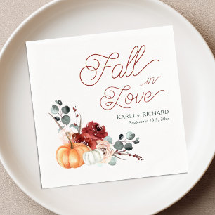 Fall in Love Rustic Pumpkin Wedding Cocktail Napki Napkin