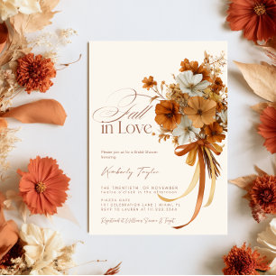 Fall In Love Rustic Rust Floral Bridal Shower Invitation