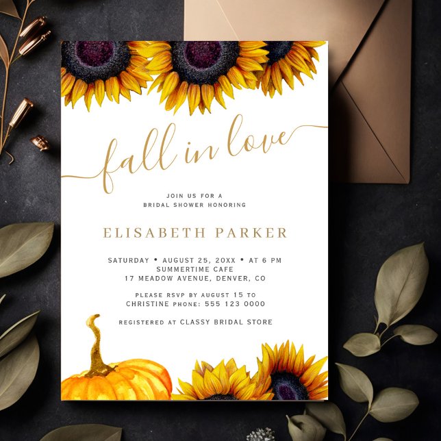 Fall in Love rustic sunflower bridal shower Invitation (Creator Uploaded)