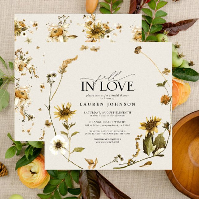 Fall in Love Rustic Sunflower Bridal Shower Invitation (Bridal Shower Invitation)