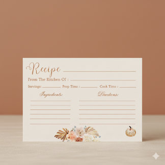 Fall In Love Rustic Terracotta Bridal Recipe Card