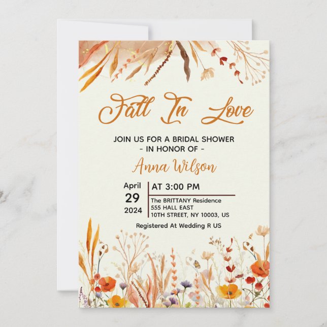 fall in love Rustic watercolor Bridal Shower Invitation (Front)