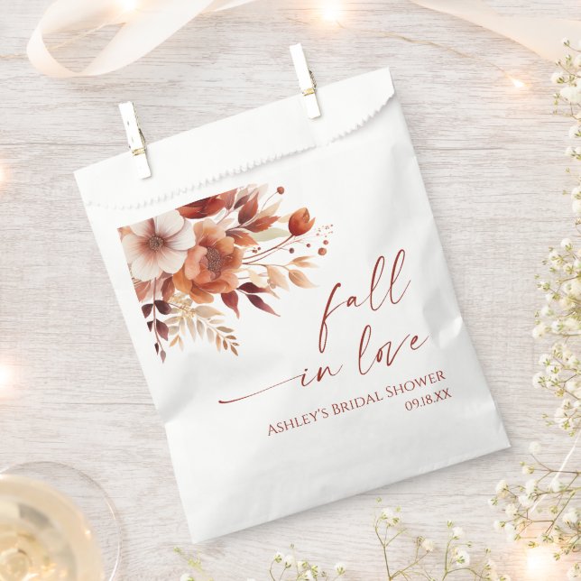 Fall In Love Rusty Burgundy Floral Bridal Shower Favour Bags (Clipped)