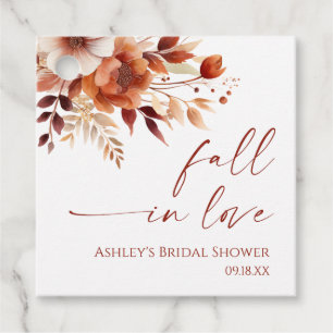 Fall In Love Rusty Burgundy Floral Bridal Shower Favour Tags