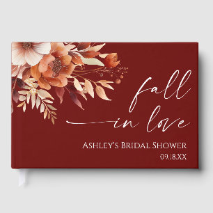 Fall In Love Rusty Burgundy Floral Bridal Shower Guest Book