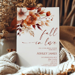 Fall In Love Rusty Burgundy Floral Bridal Shower Invitation
