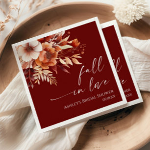 Fall In Love Rusty Burgundy Floral Bridal Shower Napkin