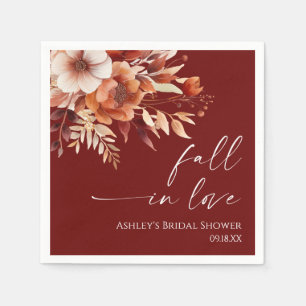 Fall In Love Rusty Burgundy Floral Bridal Shower Napkin