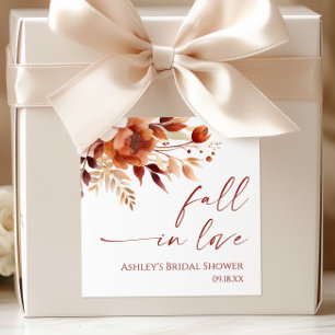 Fall In Love Rusty Burgundy Floral Bridal Shower Square Sticker
