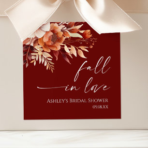 Fall In Love Rusty Burgundy Floral Bridal Shower Square Sticker