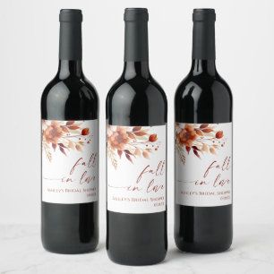 Fall In Love Rusty Burgundy Floral Bridal Shower Wine Label