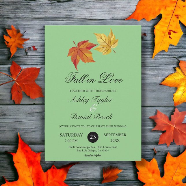 Fall in Love Sage Green Boho Rustic Autumn Wedding Invitation (Creator Uploaded)