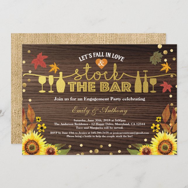 Fall in love stock the bar engagement party invitation (Front/Back)
