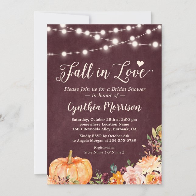 Fall in Love String Lights Floral Bridal Shower Invitation (Front)