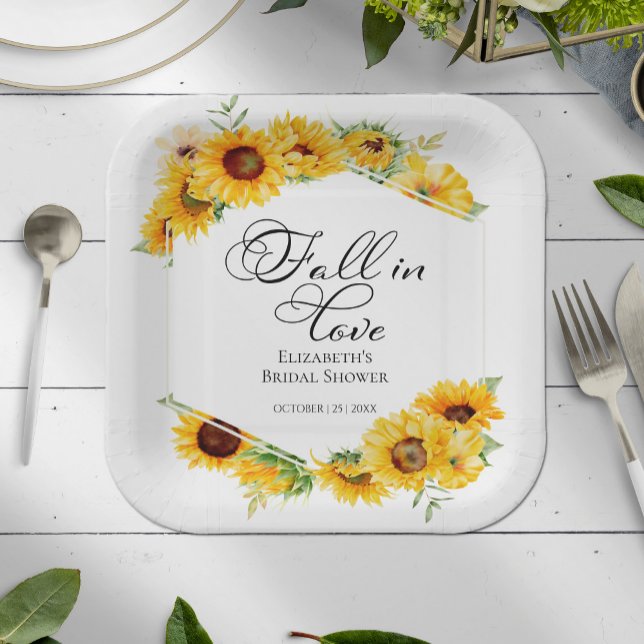 Fall In Love Sunflower Autumn Bridal Shower Paper Plate (Creator Uploaded)