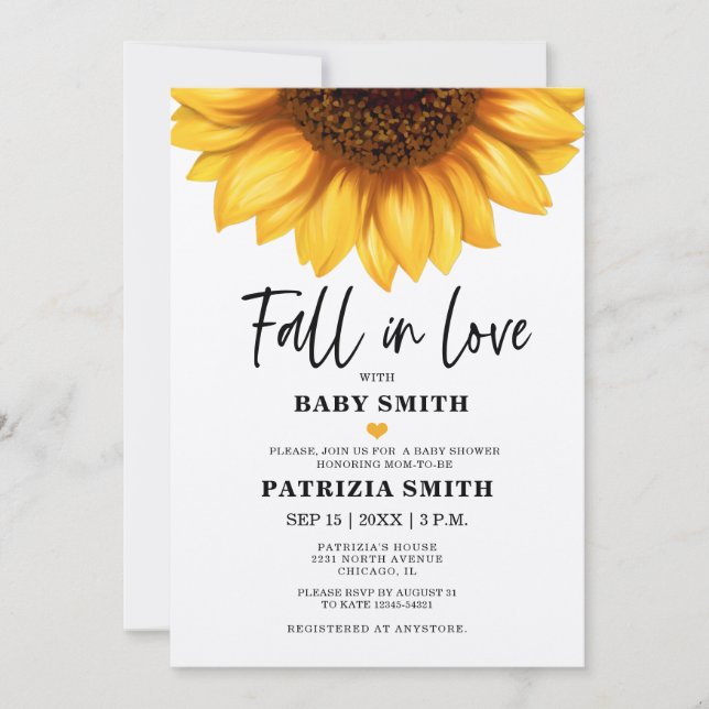 Fall in Love Sunflower Baby Shower Invitation (Front)