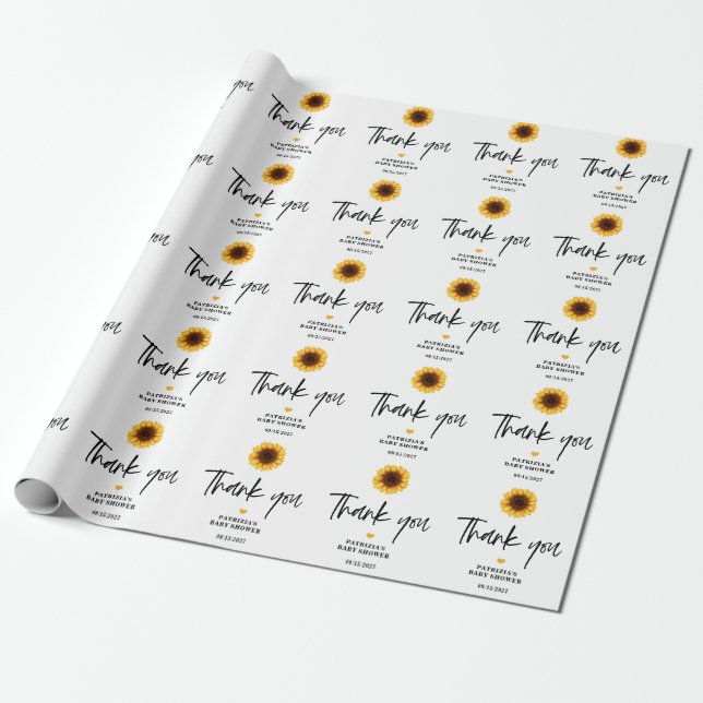 Fall in Love Sunflower Baby Shower Wrapping Paper (Unrolled)