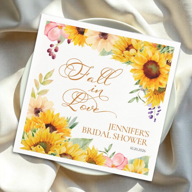 Fall in Love | Sunflower Bridal Shower Napkin (Creator Uploaded)