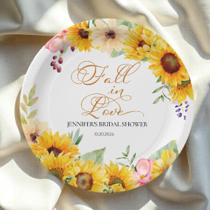 Fall in Love   Sunflower Bridal Shower Paper Plate