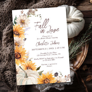 Fall In Love Sunflower Daisy Rustic Bridal Shower Invitation