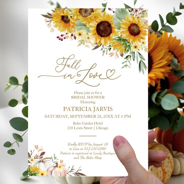 Fall In Love Sunflower Floral Bridal Shower Invitation (Creator Uploaded)