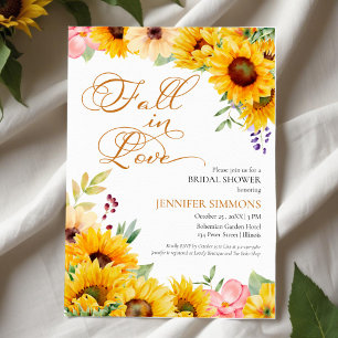 Fall in Love Sunflower Floral Bridal Shower Invitation