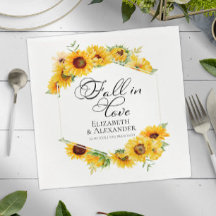 Fall in love     Sunflower Floral Photo Wedding Napkin