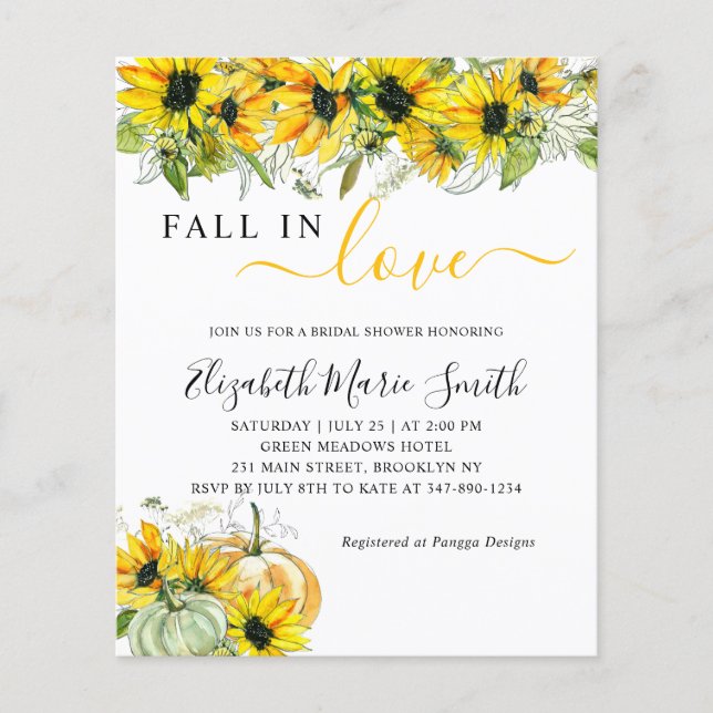 Fall in Love Sunflower Pumpkin Bridal Shower (Front)