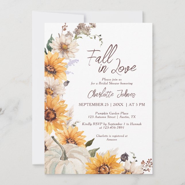 Fall In Love Sunflower Rustic Daisy  Bridal Shower Invitation (Front)