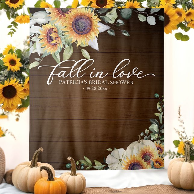 Fall In Love Sunflowers Bridal Shower Backdrop Tapestry (Creator Uploaded)
