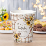Fall in love sunflowers country bridal shower paper cups<br><div class="desc">Fall in love sunflowers brown gingham fall bridal shower monogrammed paper cups,  retro bridal shower personalised paper cups,  fall bridal shower personalised table decor,  earthy gingham cottage core bridal shower printed paper cups,  sunflower bridal shower,  terracotta bridal shower paper cups,  sunflower bridal shower party supplies</div>