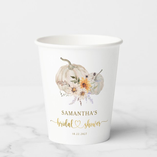 Fall in Love Sunflowers Daisy Rustic Bridal Shower Paper Cups (Back)