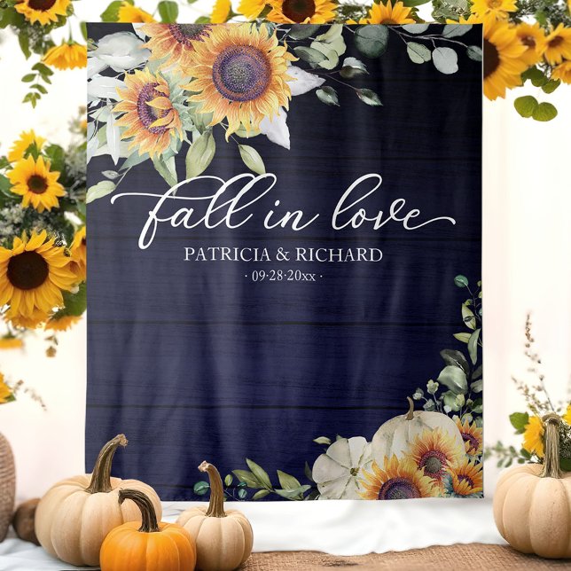 Fall in Love Sunflowers Pumpkin Wedding Backdrop Tapestry (Creator Uploaded)