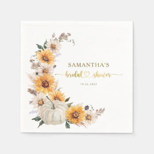 Fall in Love Sunflowers Pumpkins Bridal Shower Napkin