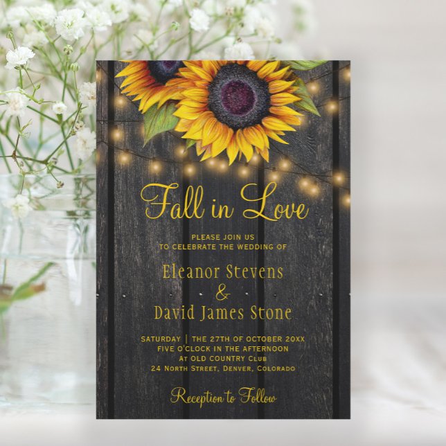 Fall in Love sunflowers rustic country wedding  Invitation (Creator Uploaded)