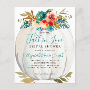 Fall in Love Teal Floral Pumpkin Bridal Shower Flyer