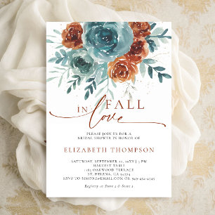 Fall in Love Teal Terracotta Boho Bridal Shower Invitation
