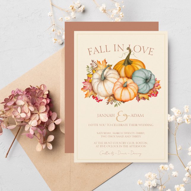 Fall in Love Terracotta Autumn Pumpkins Wedding Invitation (Creator Uploaded)