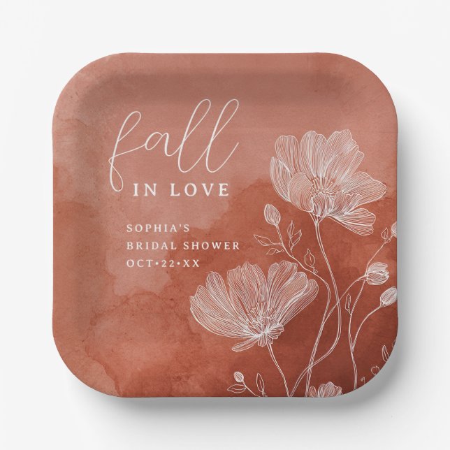Fall in Love Terracotta Bridal Shower Paper Plate (Front)