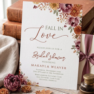 Fall in Love Terracotta Burgundy Bridal shower Invitation