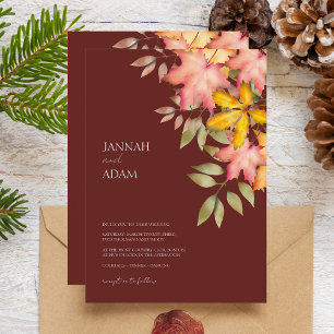 Fall in Love Terracotta Fall Autumn Leaves Wedding Invitation