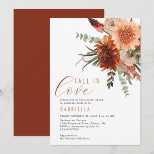 Fall In Love Terracotta Floral Bridal Shower Invitation