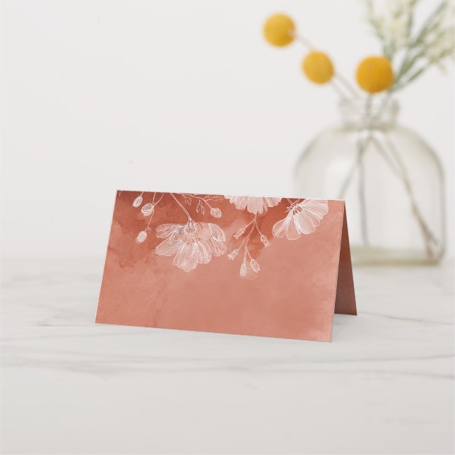 Fall in Love Terracotta Floral Folded Place Card (Front)