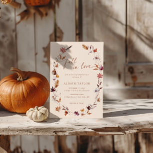 Fall In Love Terracotta Leaf Wreath Bridal Shower Invitation