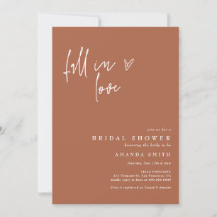Fall In Love Terracotta Minimalist Bridal Shower Invitation